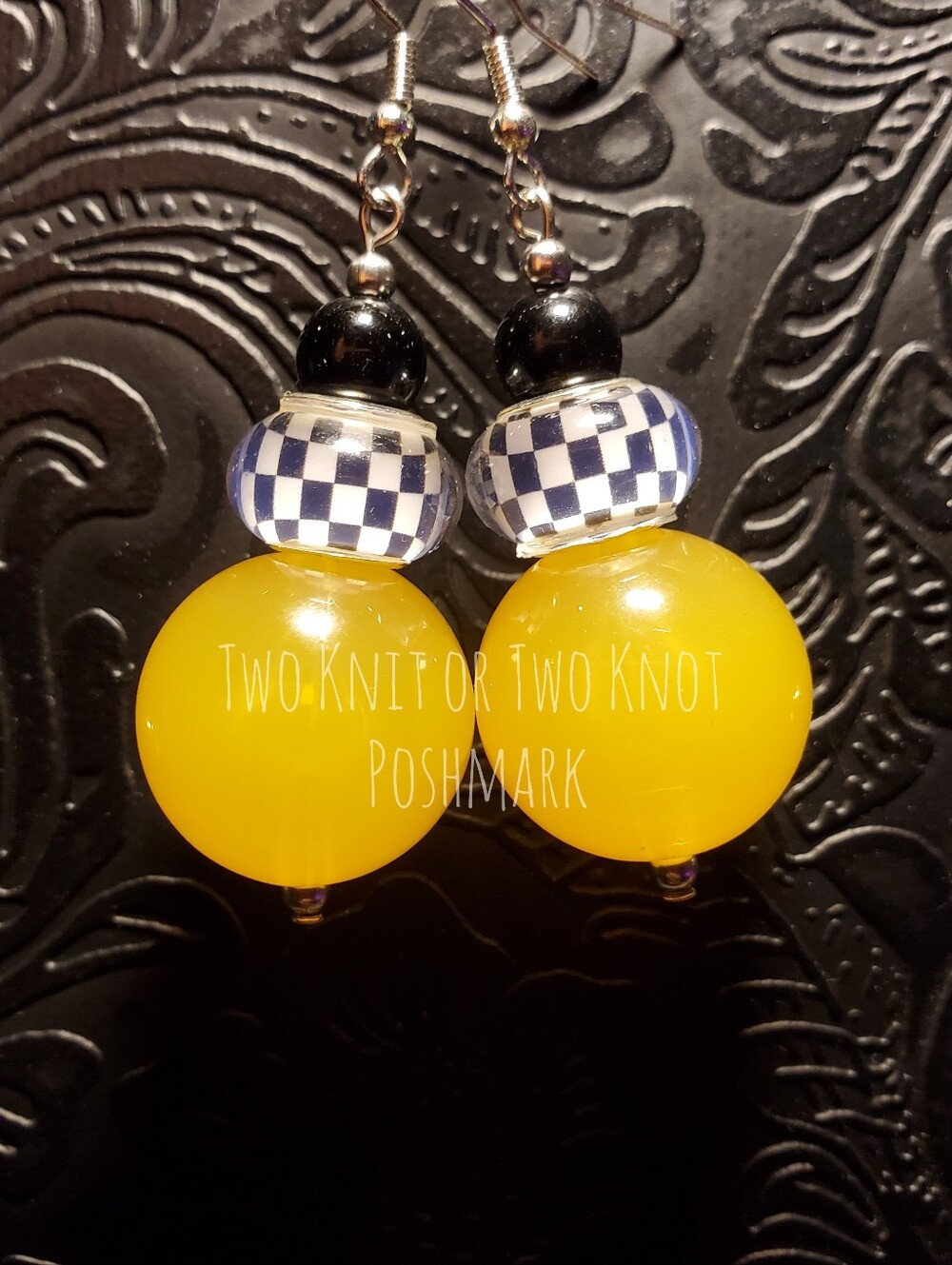 ⭐️ HANDMADE CHUNKY 20MM RETRO CHECKERED STATEMENT EARRINGS - YELLOW
